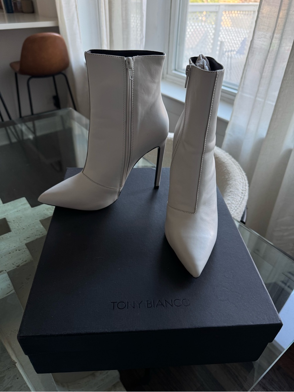 Tony Bianco White Pointed Stiletto Ankle Boots